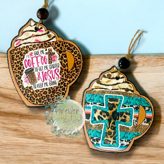 Western Religious Coffee Mug Freshies | Turquoise & Cheetah Cross Coffee Mug Freshie | Coffee & Jesus Mug Freshie