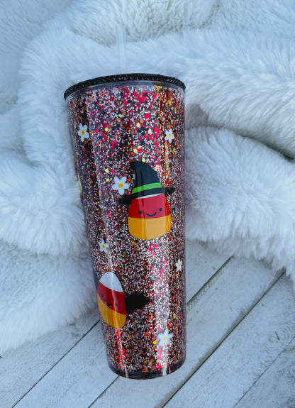 Custom spooky Candy Corns Snowglobe Acrylic 24oz Tumbler