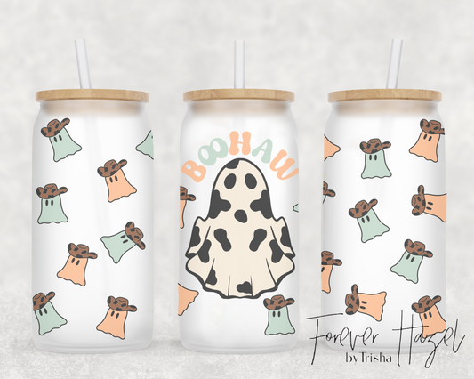 Boo Haw Cowboy Ghost 16oz Frosted Glass Can