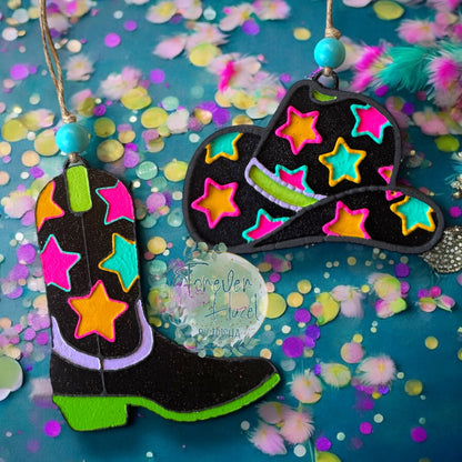 Colorful Stars Western Freshies - Colorful Starry Boot Freshie | Colorful Starry Hat Freshie