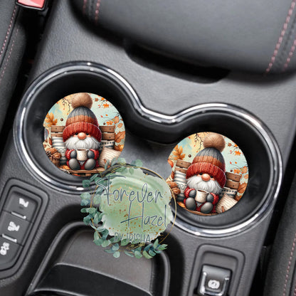 Cozy Autumn Gnome Car Coaster Set
