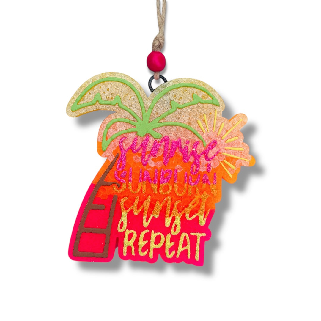 Neon Summer Collection Freshies | Palm Tree Freshie | Flip Flops Freshie | Sunrise Sunburn Sunset Repeat Freshie | Hibiscus Flower Freshie