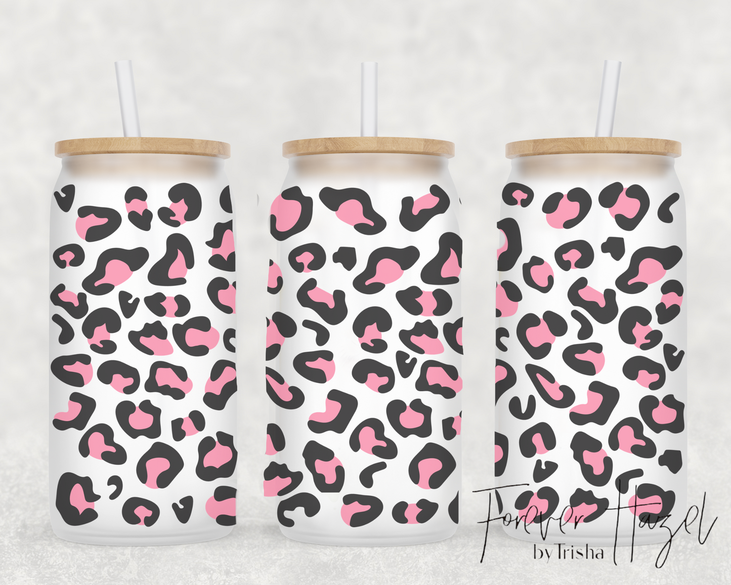 Pink Cheetah Print 16oz Frosted Glass Can