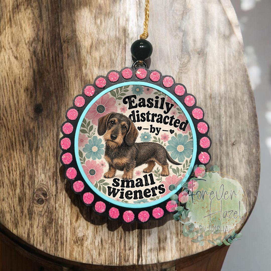 Easily Distracted by Small Wieners Dachshund Freshie: Dog Aroma Bead Air Freshener