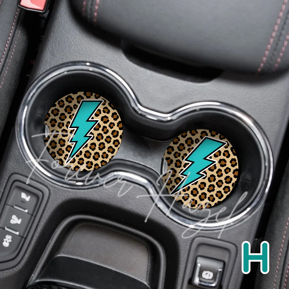Turquoise and Cheetah Western Car Coaster Set