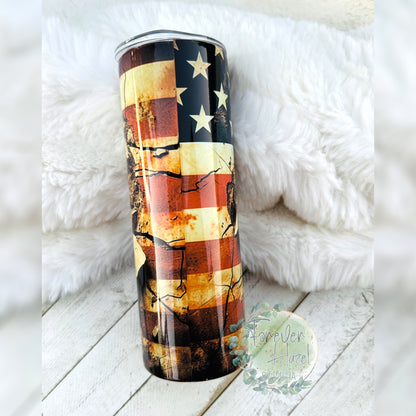 Distressed Flag & Baseball Tumbler