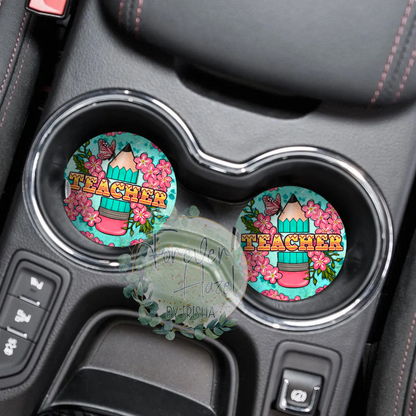Floral Teacher Car Coaster Set