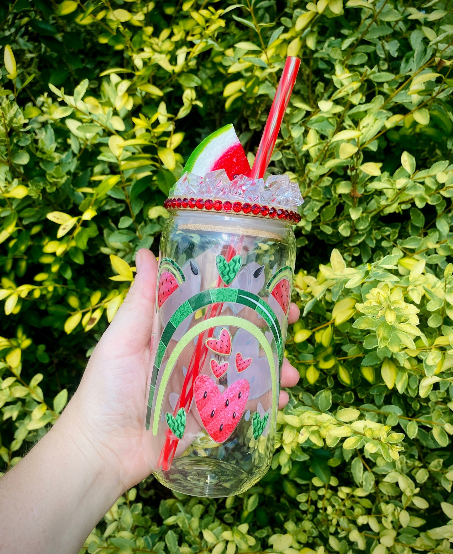 Watermelon Rainbow 16oz Glass Can