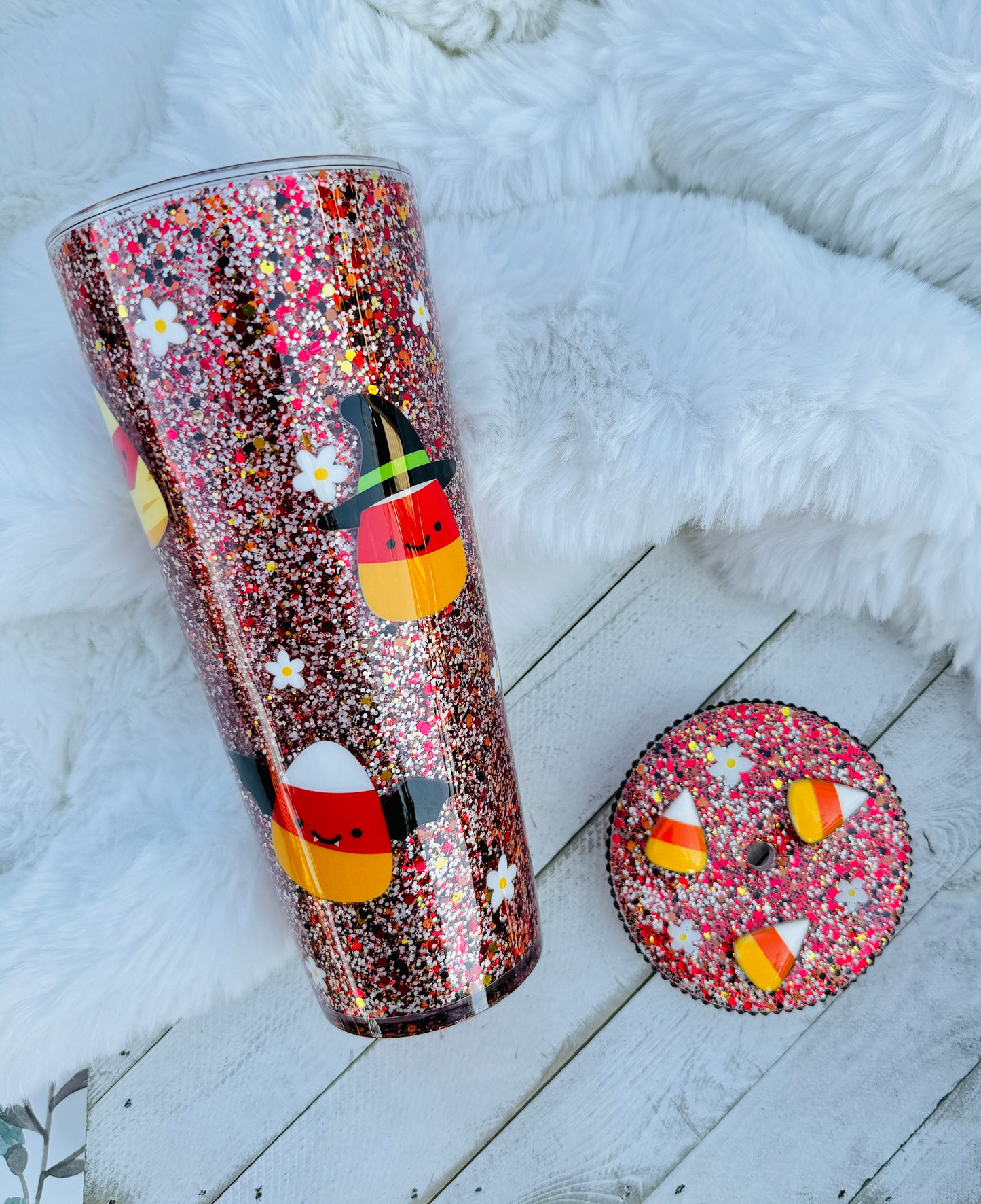 Custom spooky Candy Corns Snowglobe Acrylic 24oz Tumbler