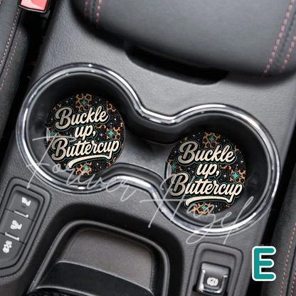 Turquoise and Cheetah Western Car Coaster Set
