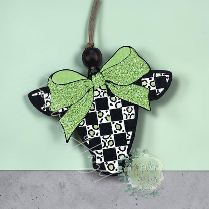 Checkered Cow with Bow Freshie: Western Aroma Bead Air Freshener