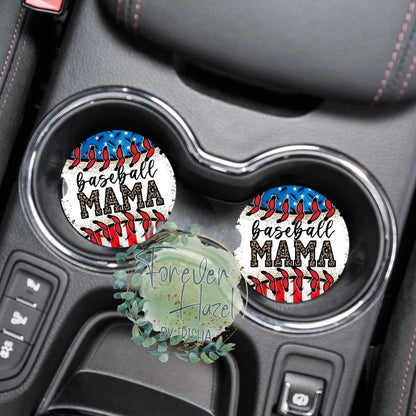 Patriotic Baseball Mama Car Coaster Set