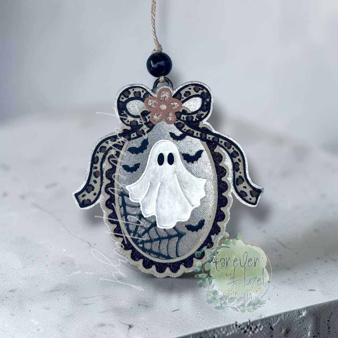Spooky Ghost in a Frame Freshie: Halloween Aroma Bead Air Fresheners