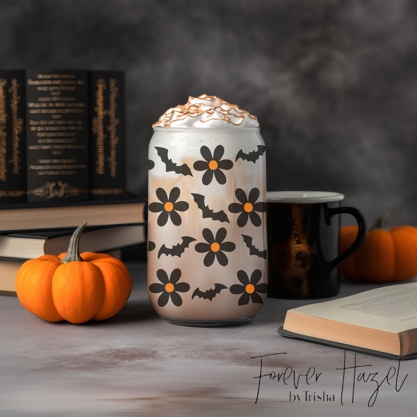 Bats & Flowers 16oz Frosted Glass Can