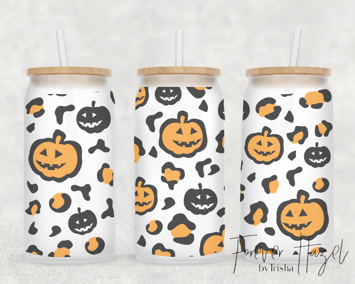 Cheetah Jack-O-Lanterns 16oz Frosted Glass Can