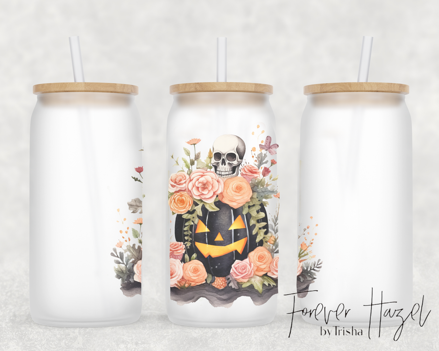 Black Jack-O-Lantern 16oz Frosted Glass Can