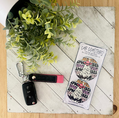 Spooky Vibes Cowgirl Ghost Car Coaster Set