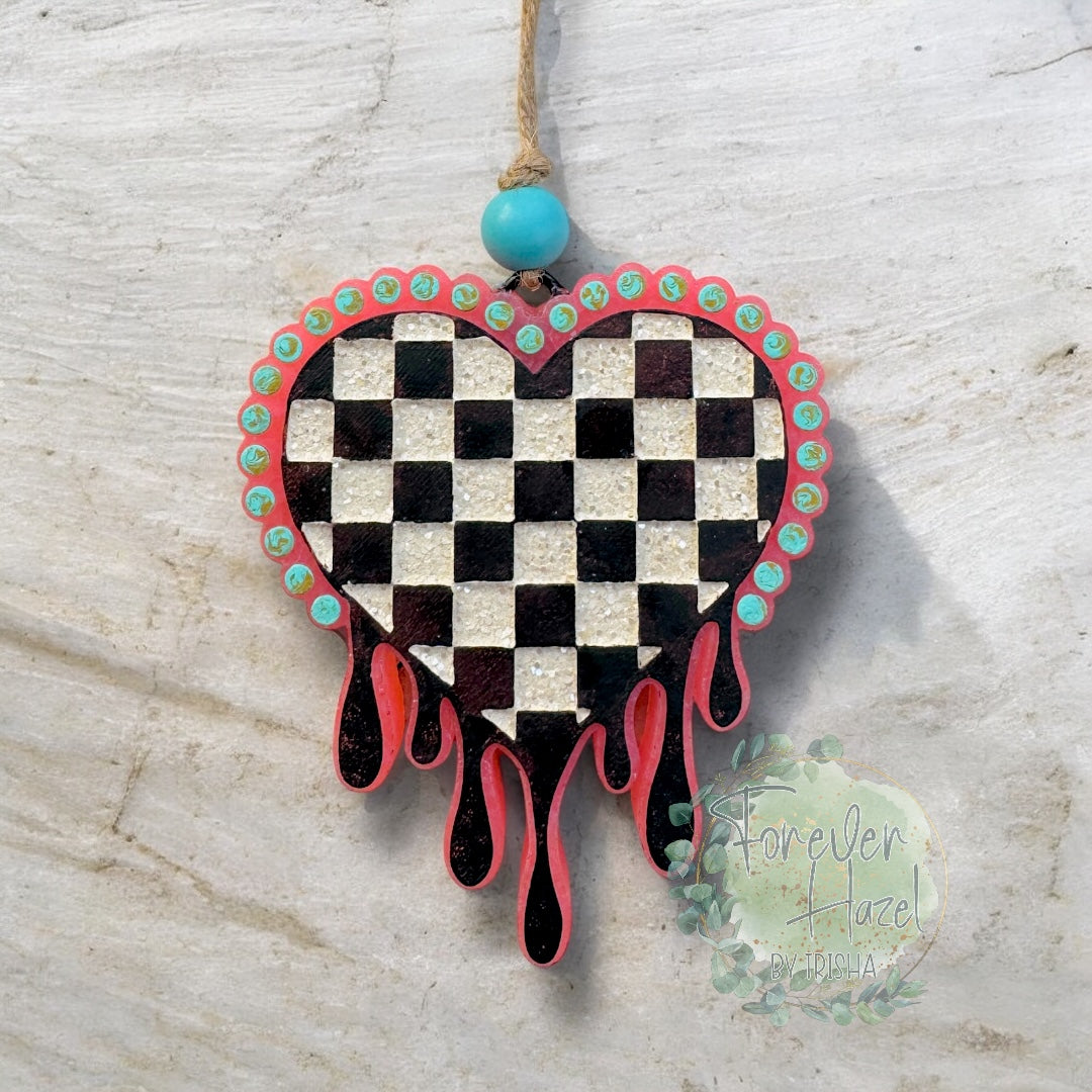Checkered Drip Heart Freshie: Valentine Aroma Bead Air Fresheners