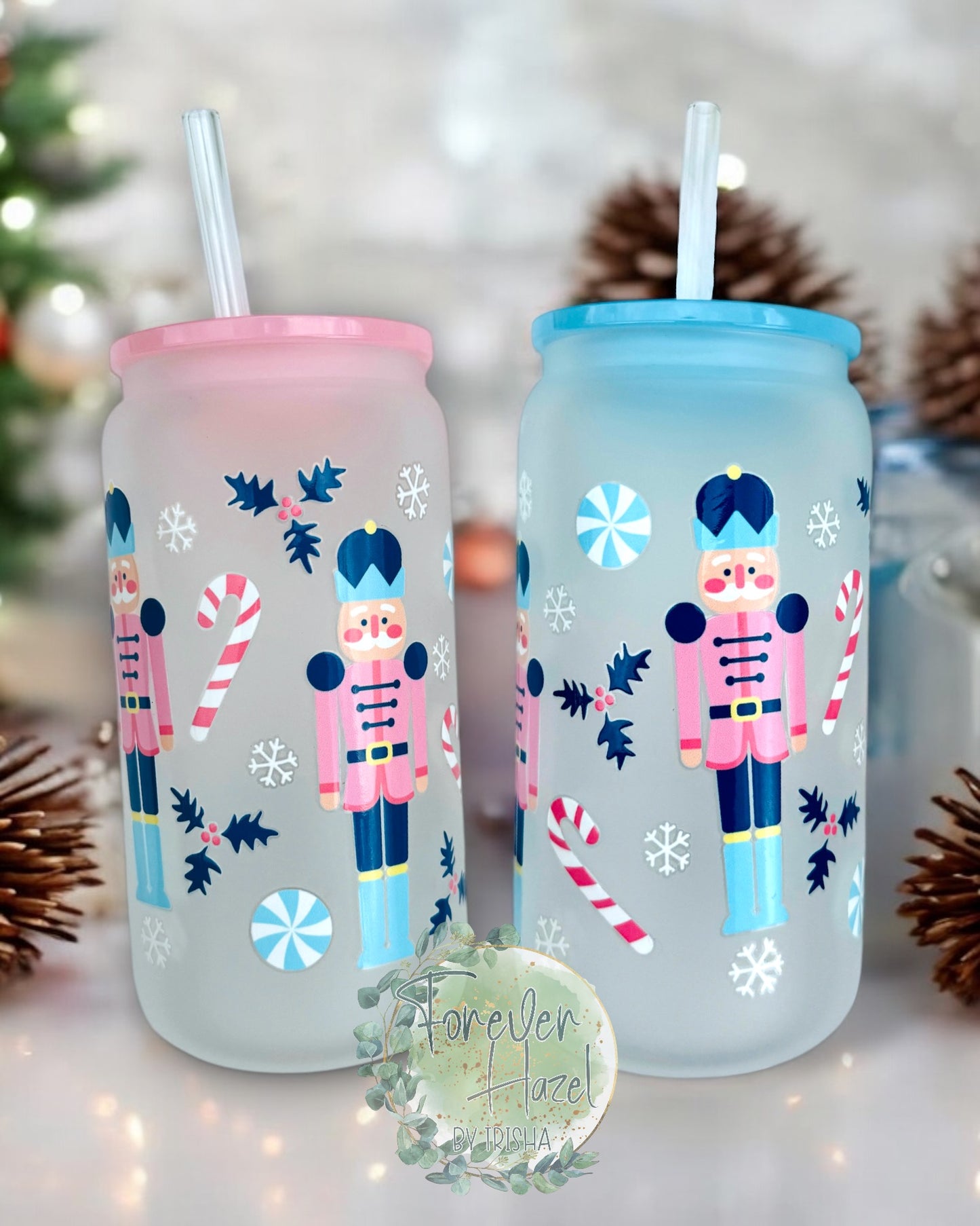 Nutcrackers 16oz Frosted Glass Can