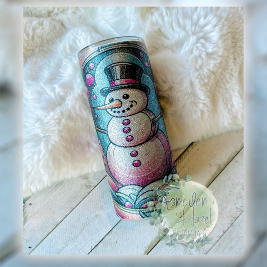Glittery Stained Glass Snowman 15oz Tumbler