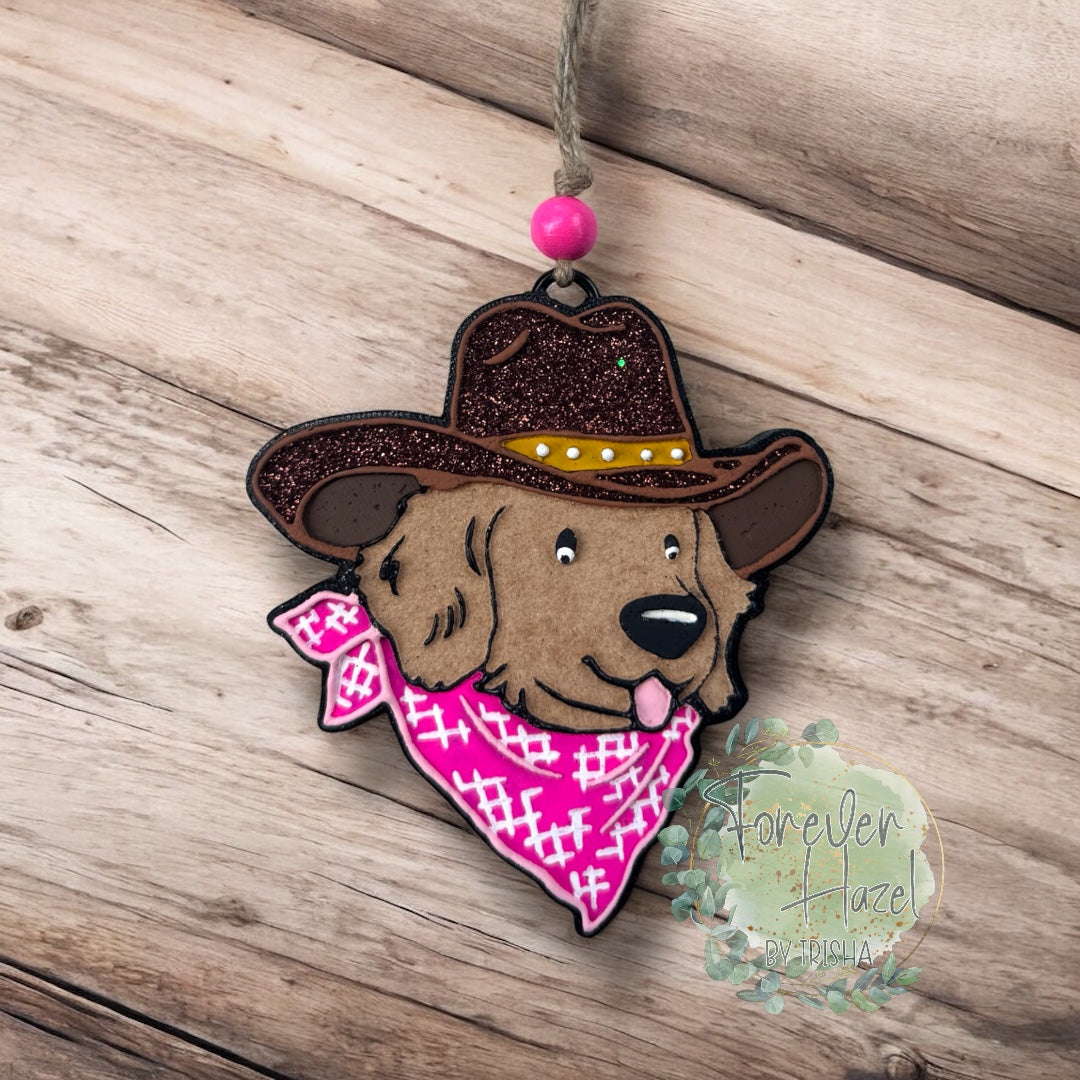 Cowboy Retriever Dog Freshie: Animal Aroma Bead Air Fresheners
