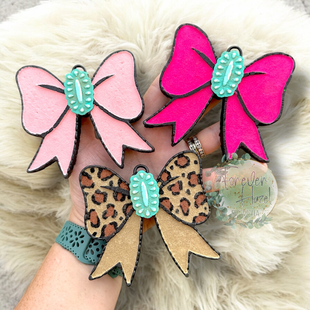 Velvet Bow With Turquoise Jewel Freshie