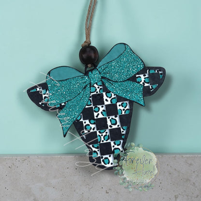 Checkered Cow with Bow Freshie: Western Aroma Bead Air Freshener