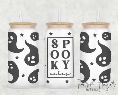 Spooky Vibes Ghosts 16oz Frosted Glass Can