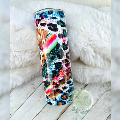 Rainbow Cheetah Fur Mom Tumbler