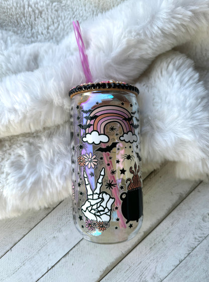 Boo Spooky Things Iridescent 16oz Glass Can