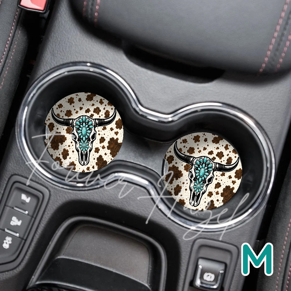 Turquoise and Cheetah Western Car Coaster Set