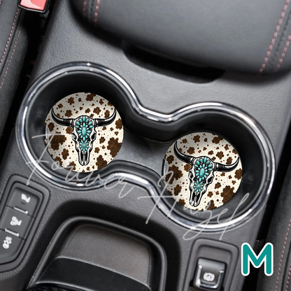 Turquoise and Cheetah Western Car Coaster Set