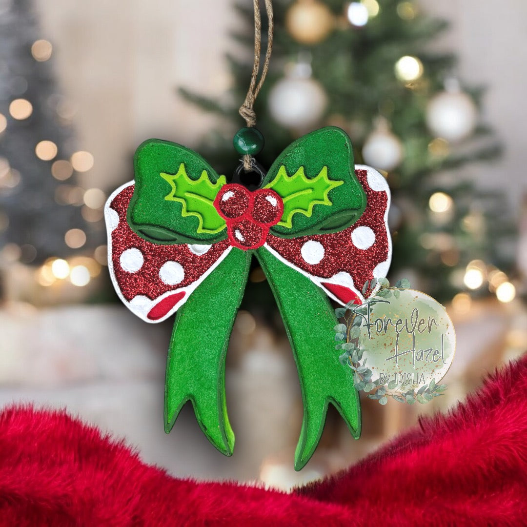 Holly and Polka Dot Bow Freshie: Holiday Aroma Bead Air Freshener