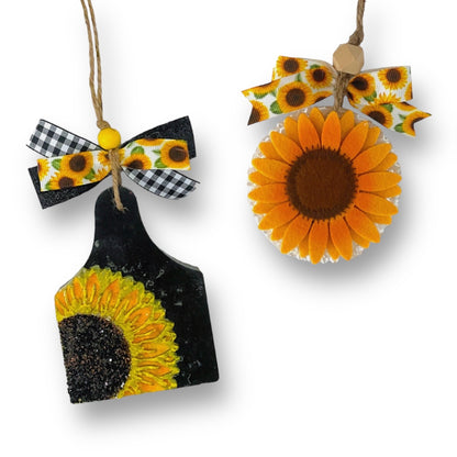 Felt Sunflower Freshie | Sunflower Cow Tag Freshie