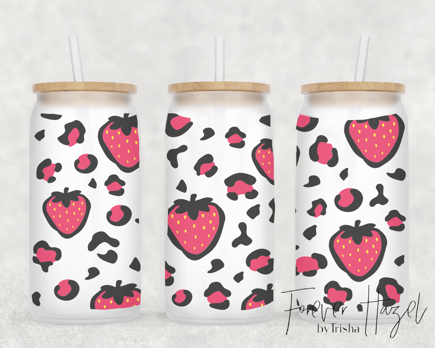 Cheetah & Strawberries 16oz Frosted Glass Can