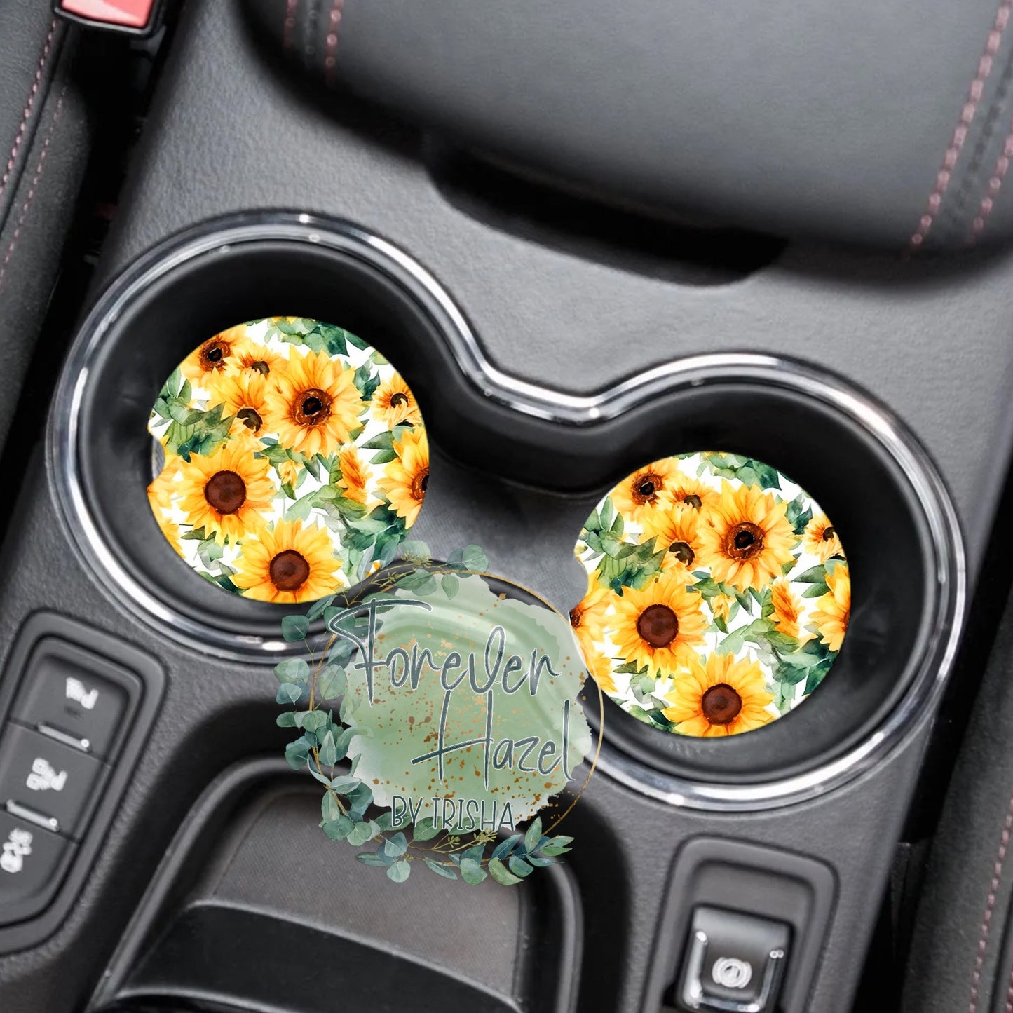Watercolor Sunflowers Car Coaster Set
