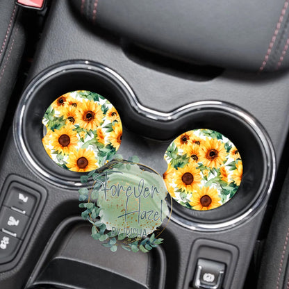 Watercolor Sunflowers Car Coaster Set