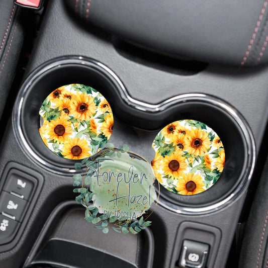 Watercolor Sunflowers Car Coaster Set