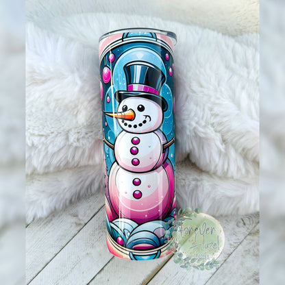 Stained Glass Snowman Tumbler