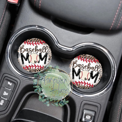 Cheetah Baseball Mom Car Coaster Set