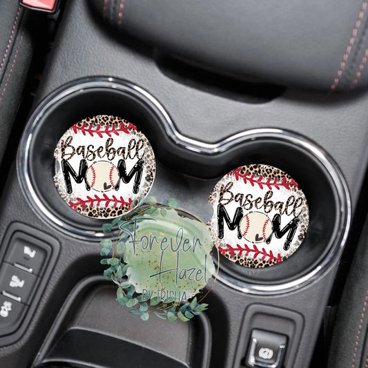 Cheetah Baseball Mom Car Coaster Set