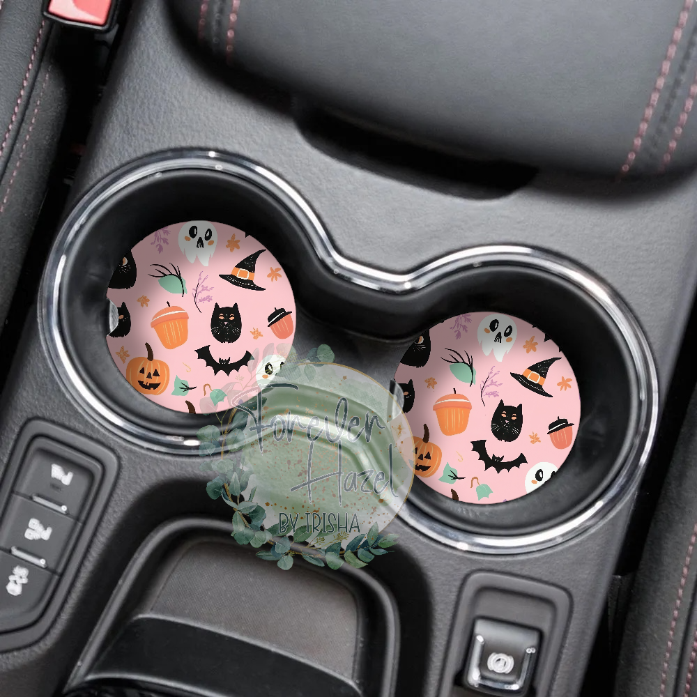 Pink and Spooky Car Coaster Set
