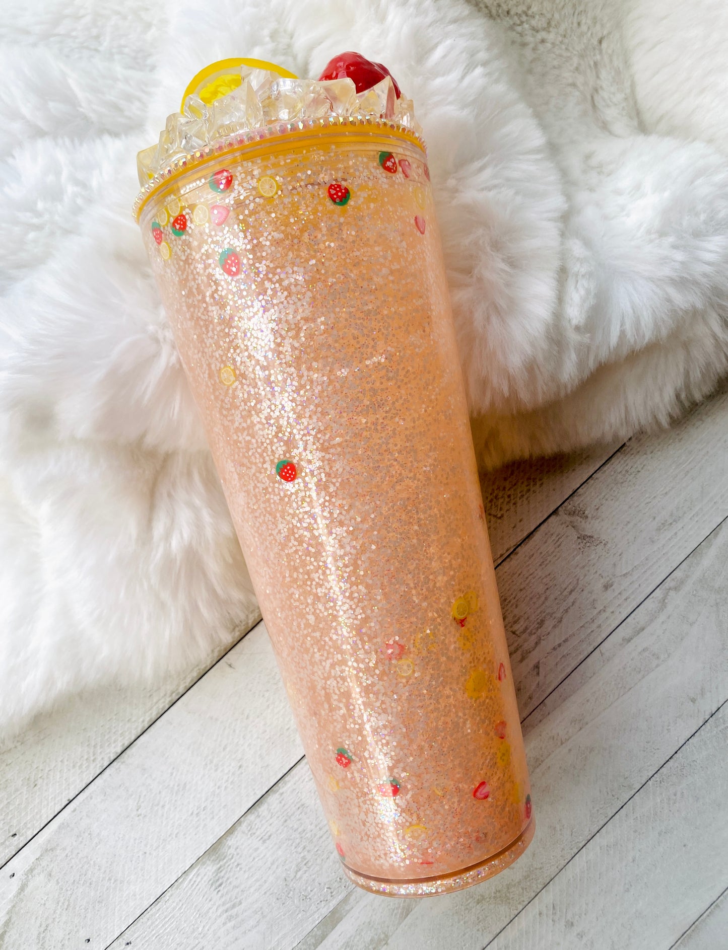 Strawberry Lemonade Glitter Snowglobe Acrylic 24oz Tumbler