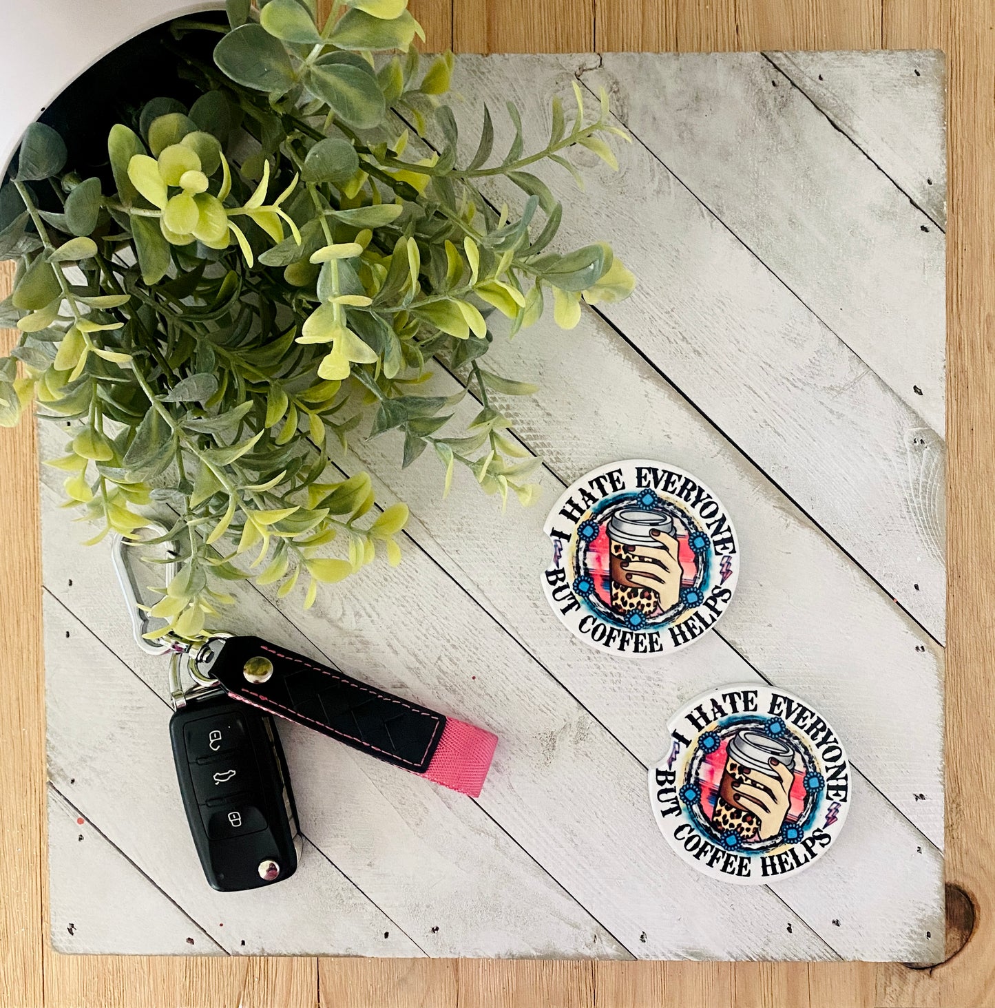 I Hate Everyone But Coffee Helps Car Coaster Set