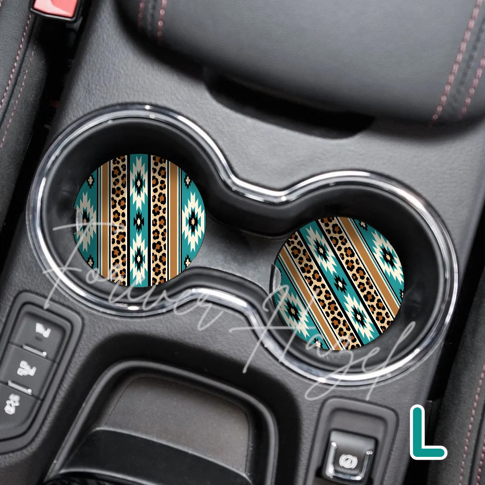 Turquoise and Cheetah Western Car Coaster Set