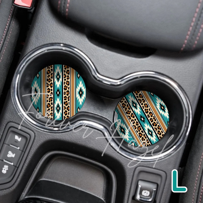 Turquoise and Cheetah Western Car Coaster Set