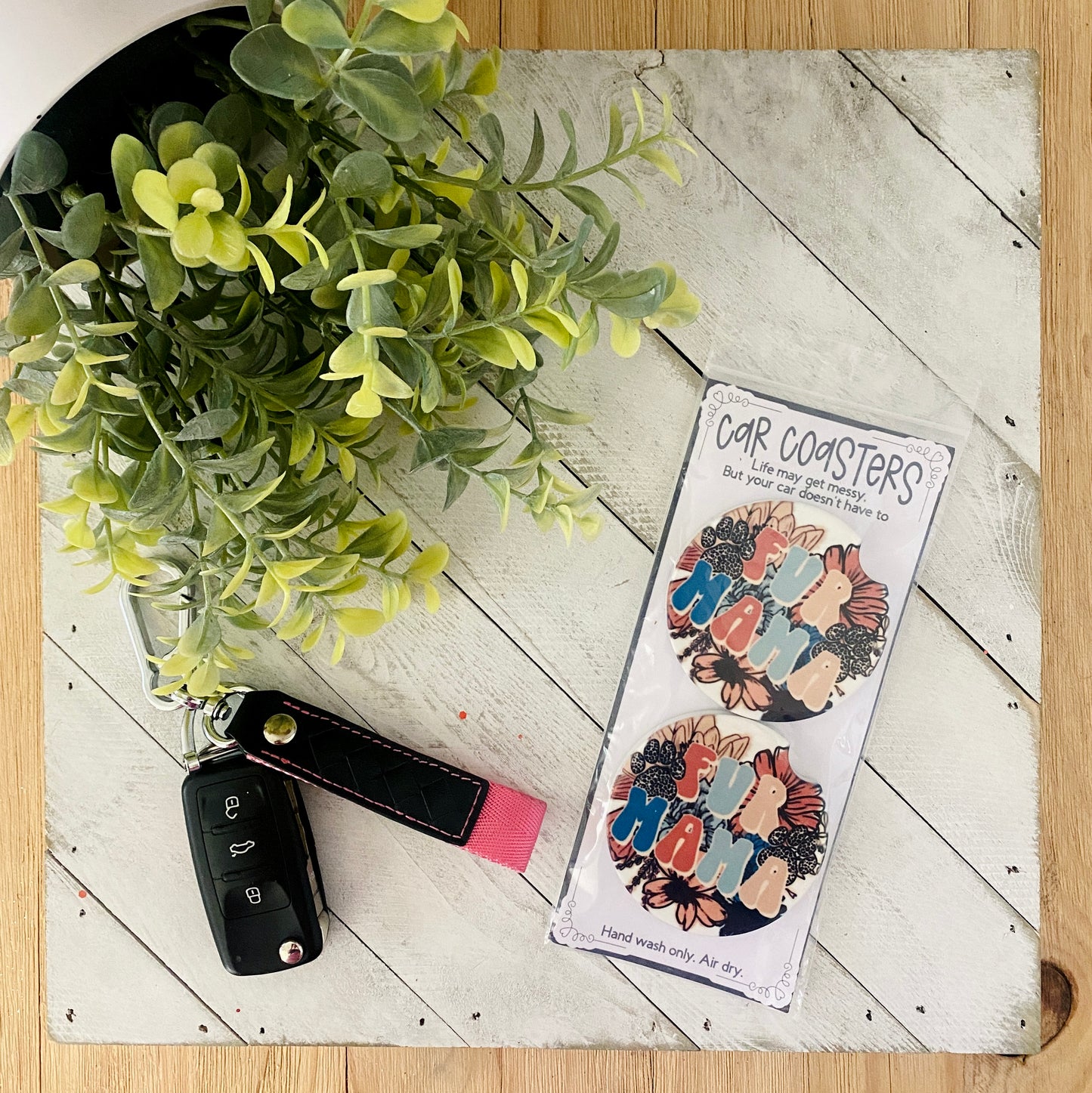 Floral Fur Mama Car Coaster Set