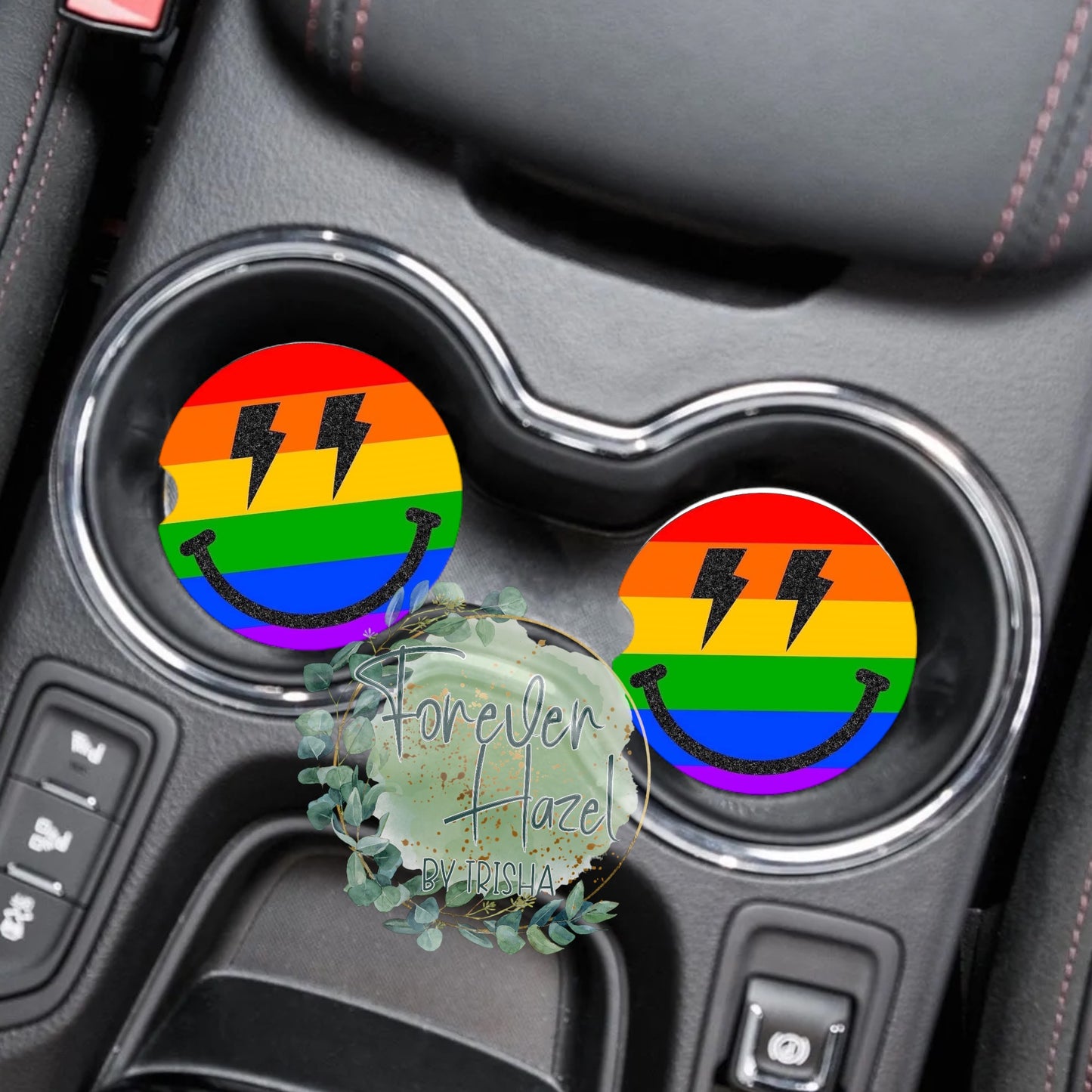 Rainbow Smiley Car Coaster Set