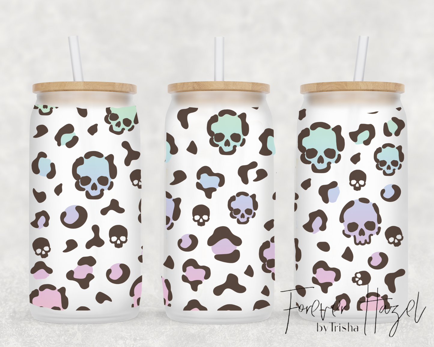 Ombre Skulls & Cheetah 16oz Frosted Glass Can
