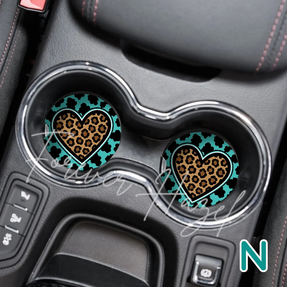 Turquoise and Cheetah Western Car Coaster Set